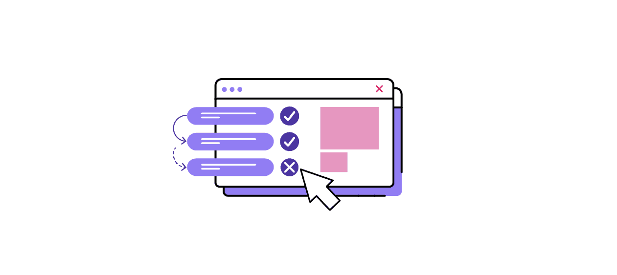 Grafik zum Online Taskmanager: Geöffnetes Computerfenster mit Häkchen und einem X.