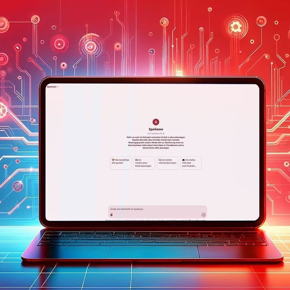 Laptop vor KI-Hintergrund Sparkasse GPT