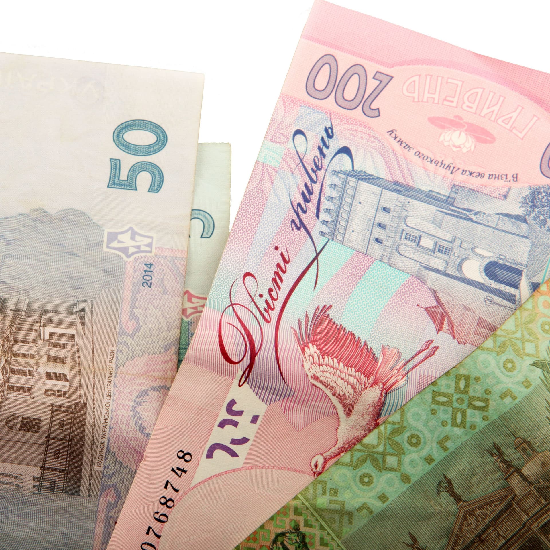 Banknoten der ukrainischen Währung Hryvnia.