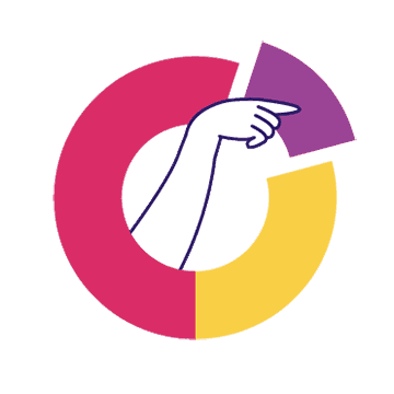 Transparente PNG Illustration einer Hand die in einem Tortendiagramm ein Stück aus dem Kreis hinausschiebt.