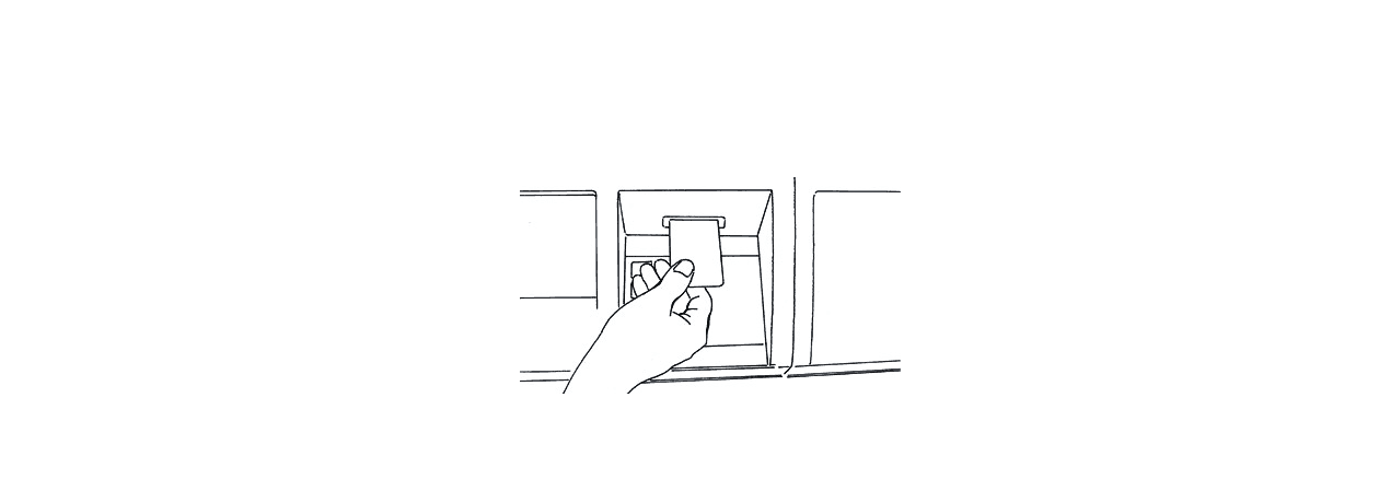 Illustration einer Hand, die eine Karte in einen Bankautomaten einführt.