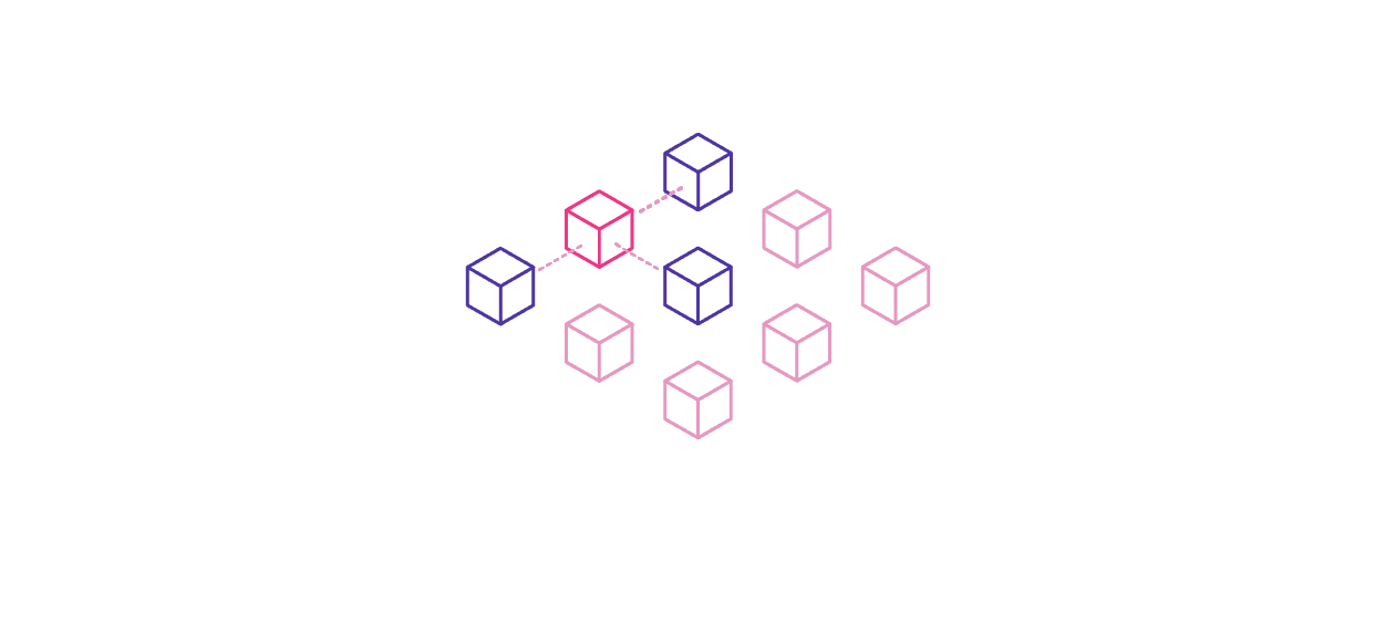 Grafik zur Blockchain: Aus kleinen Blöcken, die miteinander verbunden sind.