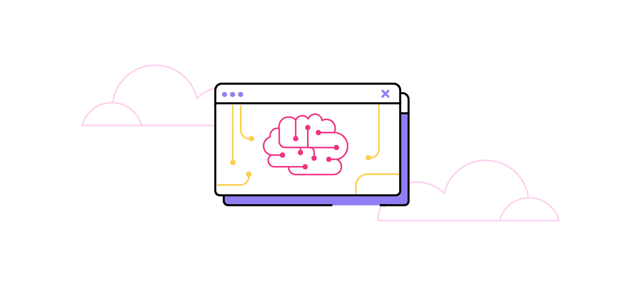 Grafik zu künstlicher Intelligenz: Man sieht ein Computerfenster mit einem angedeuteten Gehirn und Linien im Comicstil.