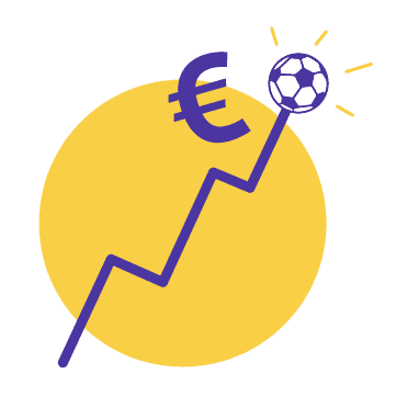 Grafik zu Familienunternehmen: Ein steigendes Liniendiagramm mit einem Euro-Zeichen und einem Fußball am Ende