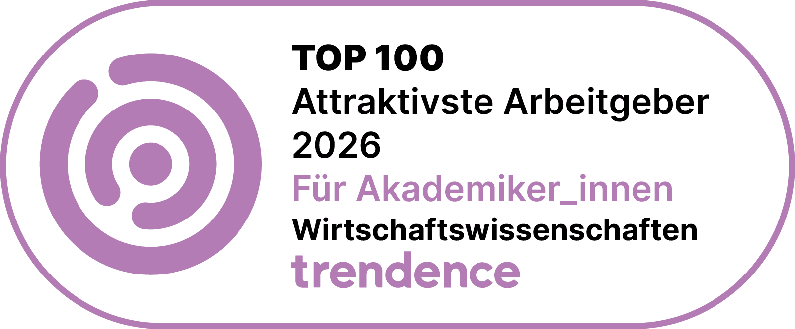 Trendence-Siegel 2026: Top 100 der attraktivsten Arbeitgeber für Akademiker_innen der Wirtschaftswissenschaften.
