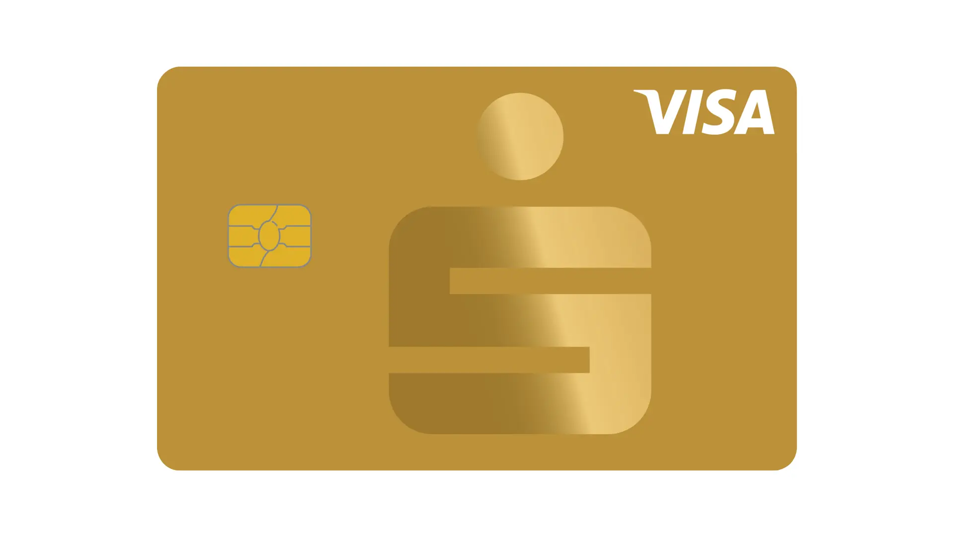 Goldene Sparkassen-Kreditkarte mit Visa-Logo, Chip-Kontaktfeld und Sparkassen-Logo