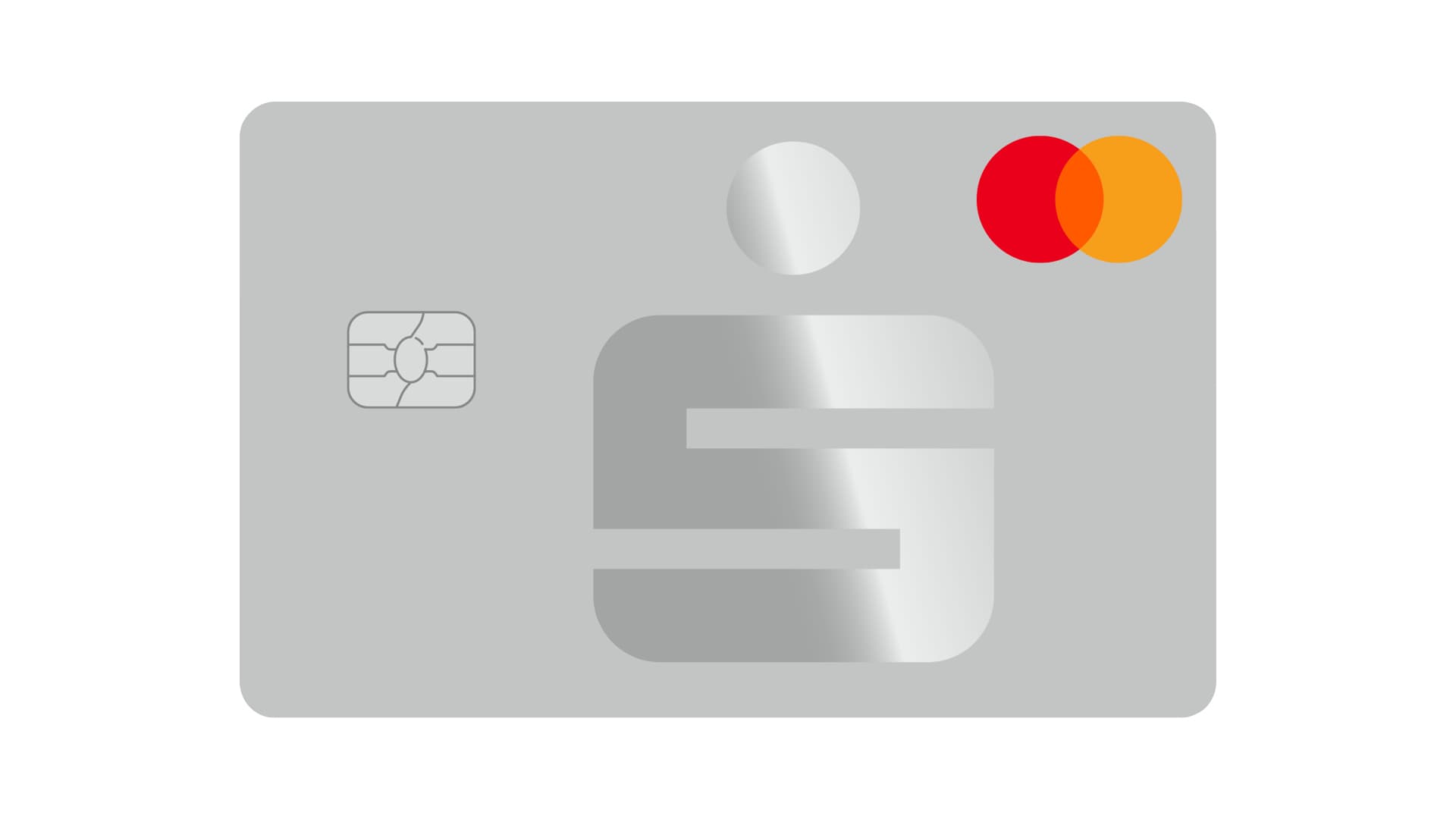 Silberne Sparkassen-Kreditkarte mit Mastercard-Logo, Chip-Kontaktfeld und Sparkassen-Logo