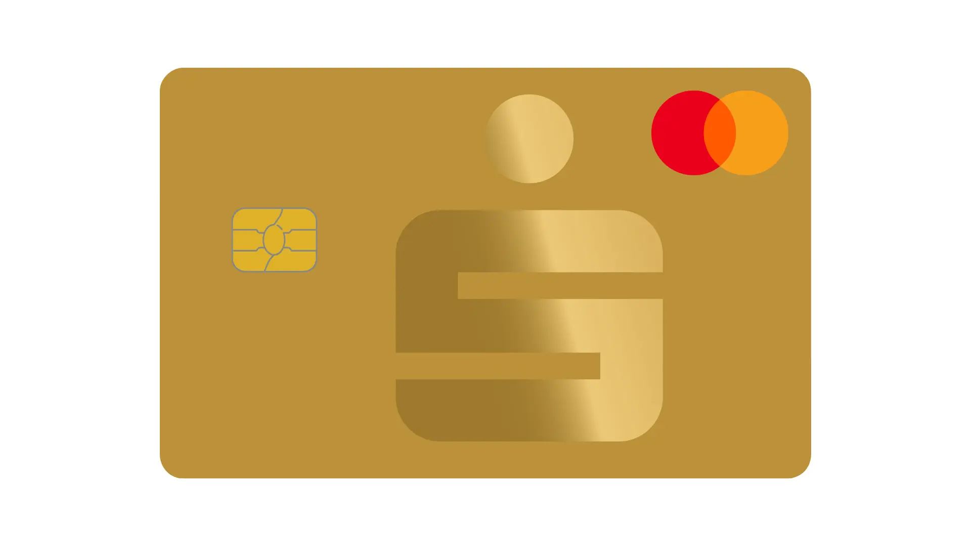 Goldene Sparkassen-Kreditkarte mit Mastercard-Logo, Chip-Kontaktfeld und Sparkassen-Logo