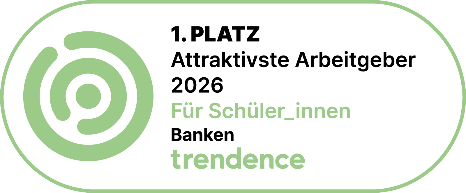 Trendence-Siegel 2026: 1. Platz als attraktivste Arbeitgeber im Bereich Banken für Schüler und Schülerinnen.