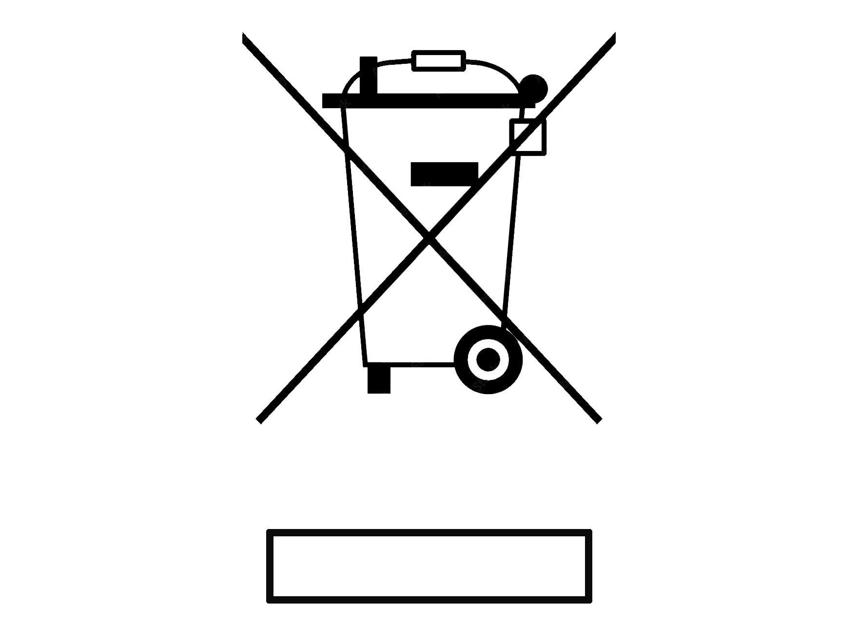 Ein schwarz-weißes Icon von einer Mülltonne die mit zwei schwarzen Balken durchgestrichen ist, Unter ihr ist ein weißer Kasten mit einer schwarzen Umranung.
