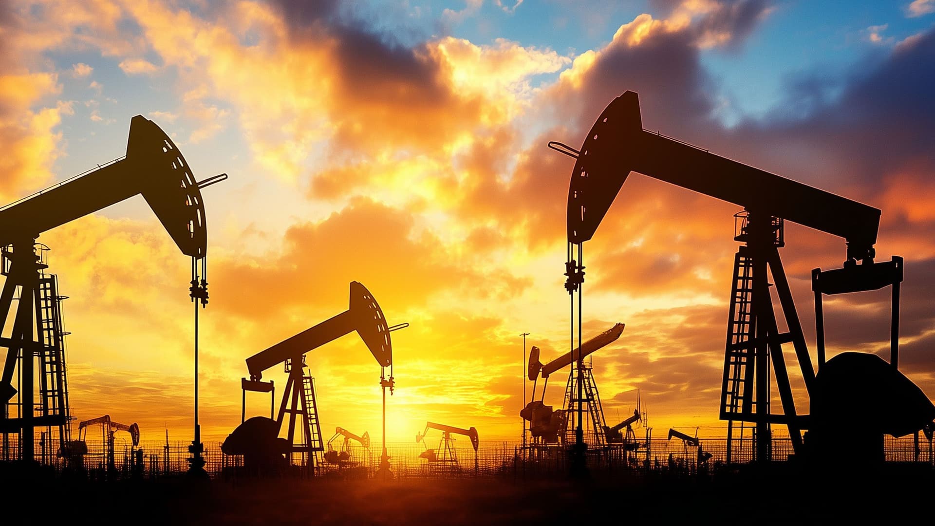 Ölpumpen vor einem Sonnenaufgang.