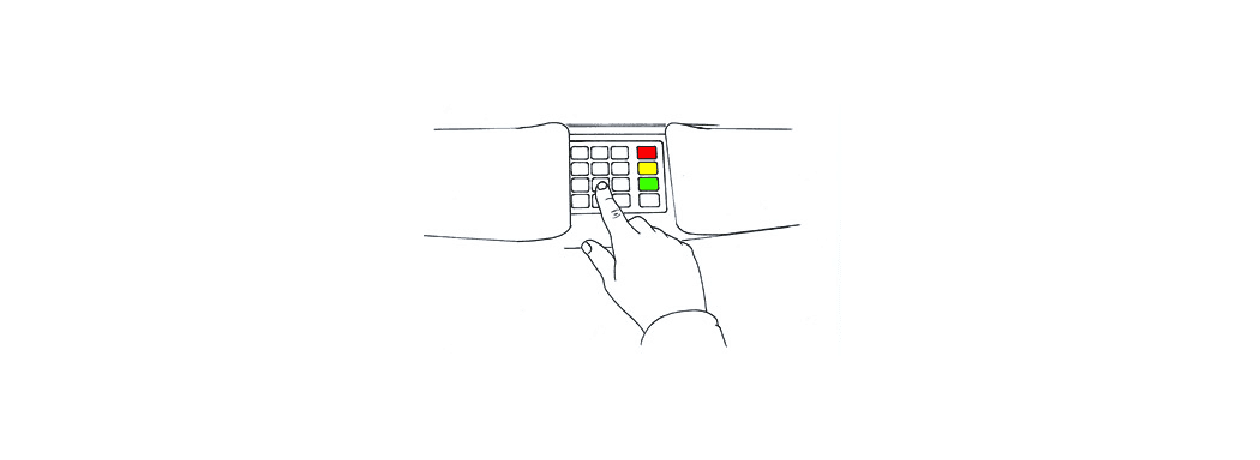 Illustration einer Hand, die einen Geldbeitrag im Bankautomaten eingibt.