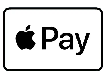 Transparent hinterlegtes Logo mit einem angebissenen Apfel und den Buchstaben Pay, das kenntlich macht, dass man per Apple-Pay und deren NFC-Funktion kontaktlos bezahlen kann.