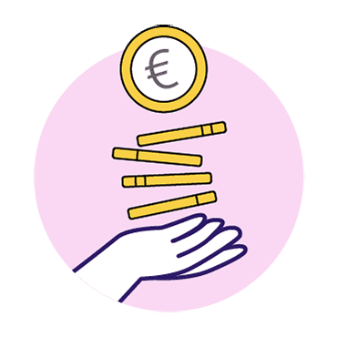 Transparente png Illustration einer Hand in einem pinken Kreis, die Euro-Münzen in der offenen Hand hält.