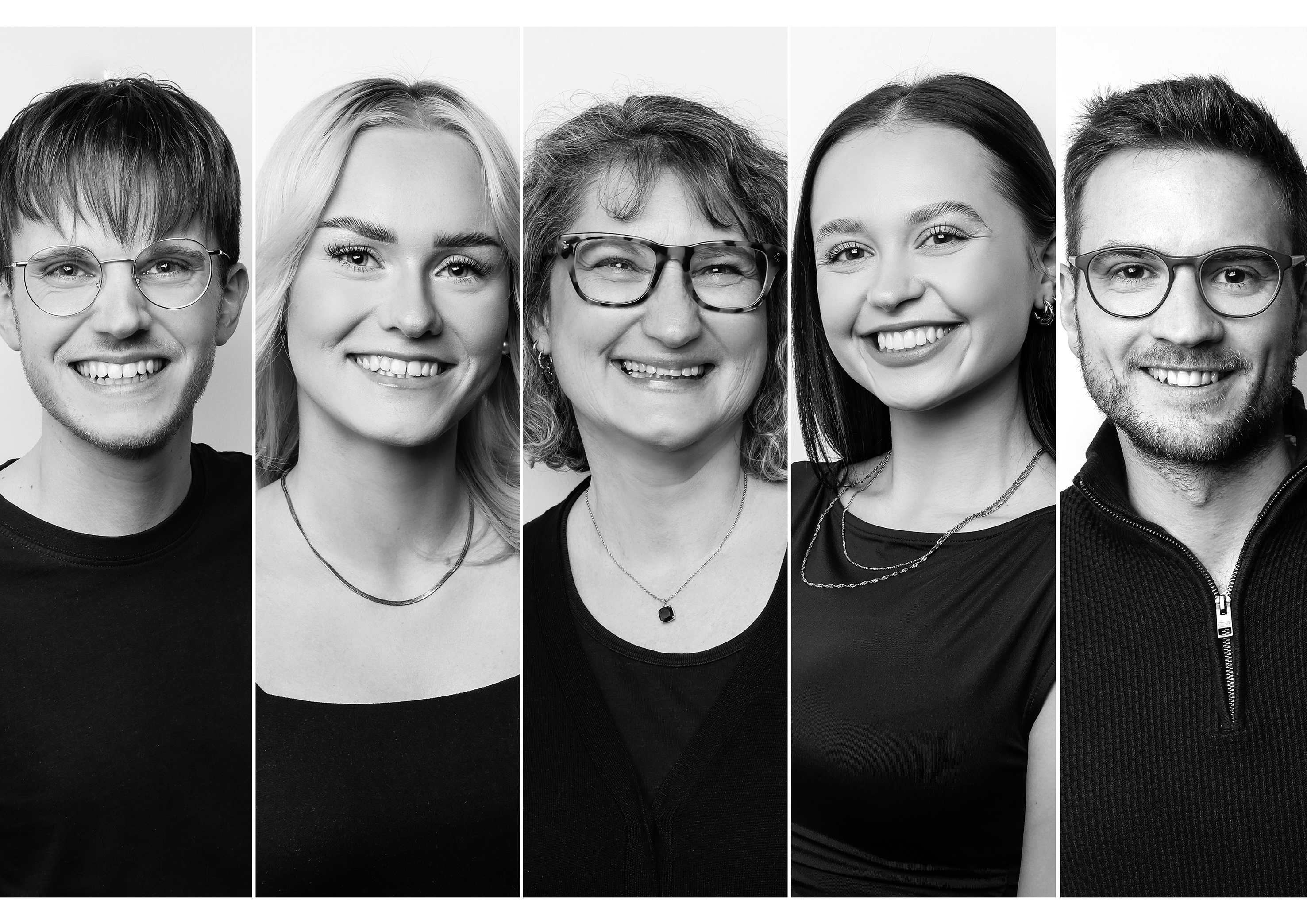 fünf Portraits sind in einer Collage nebeneinander gesetzt
