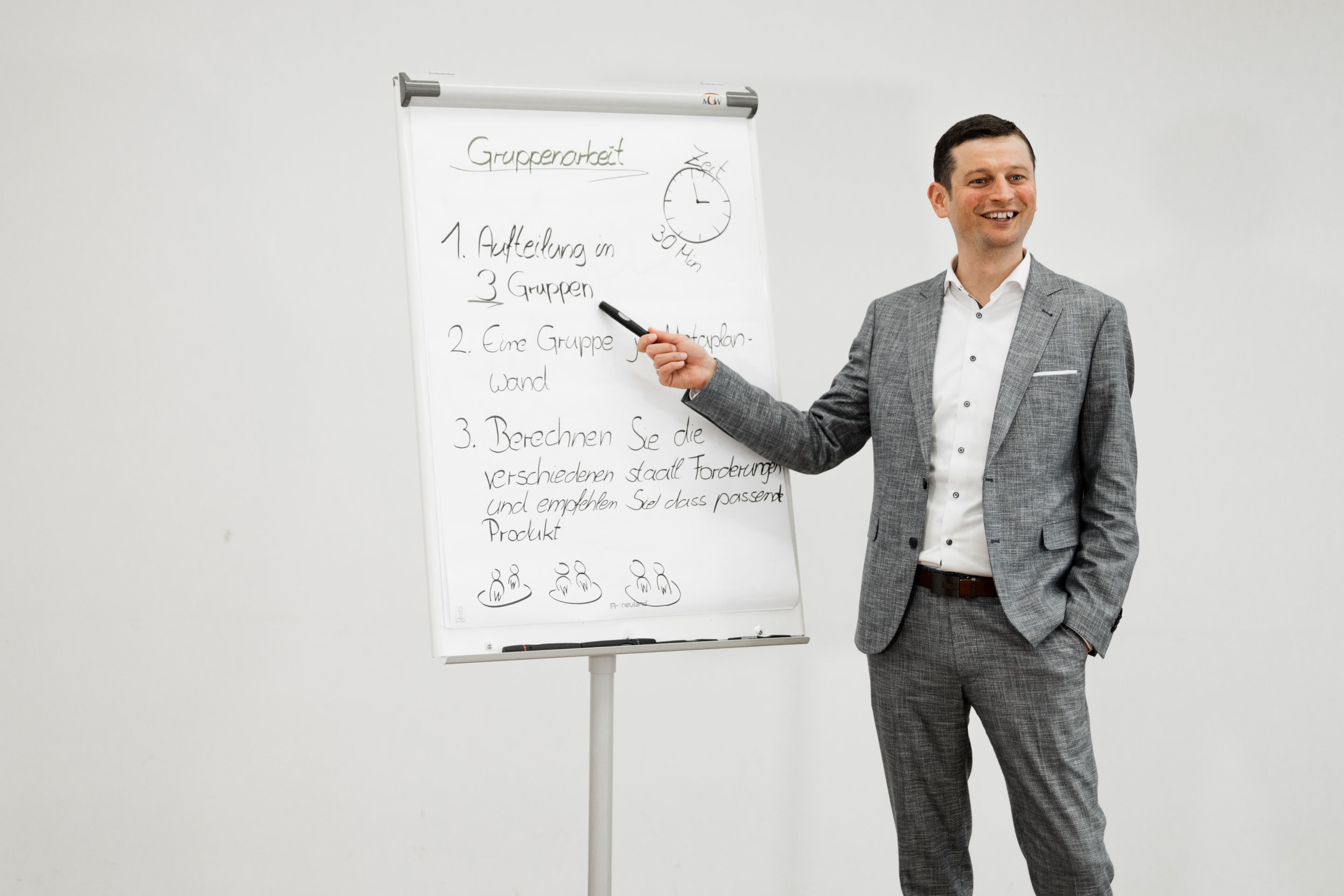 Mitarbeiter der Sparkasse Allgäu an einem Flipchart