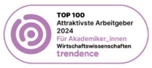 Trendence Siegel: Platz 1 der attraktivsten Arbeitgeber 2024 für Akademiker:innen im Bereich Wirtschaftswissenschaften